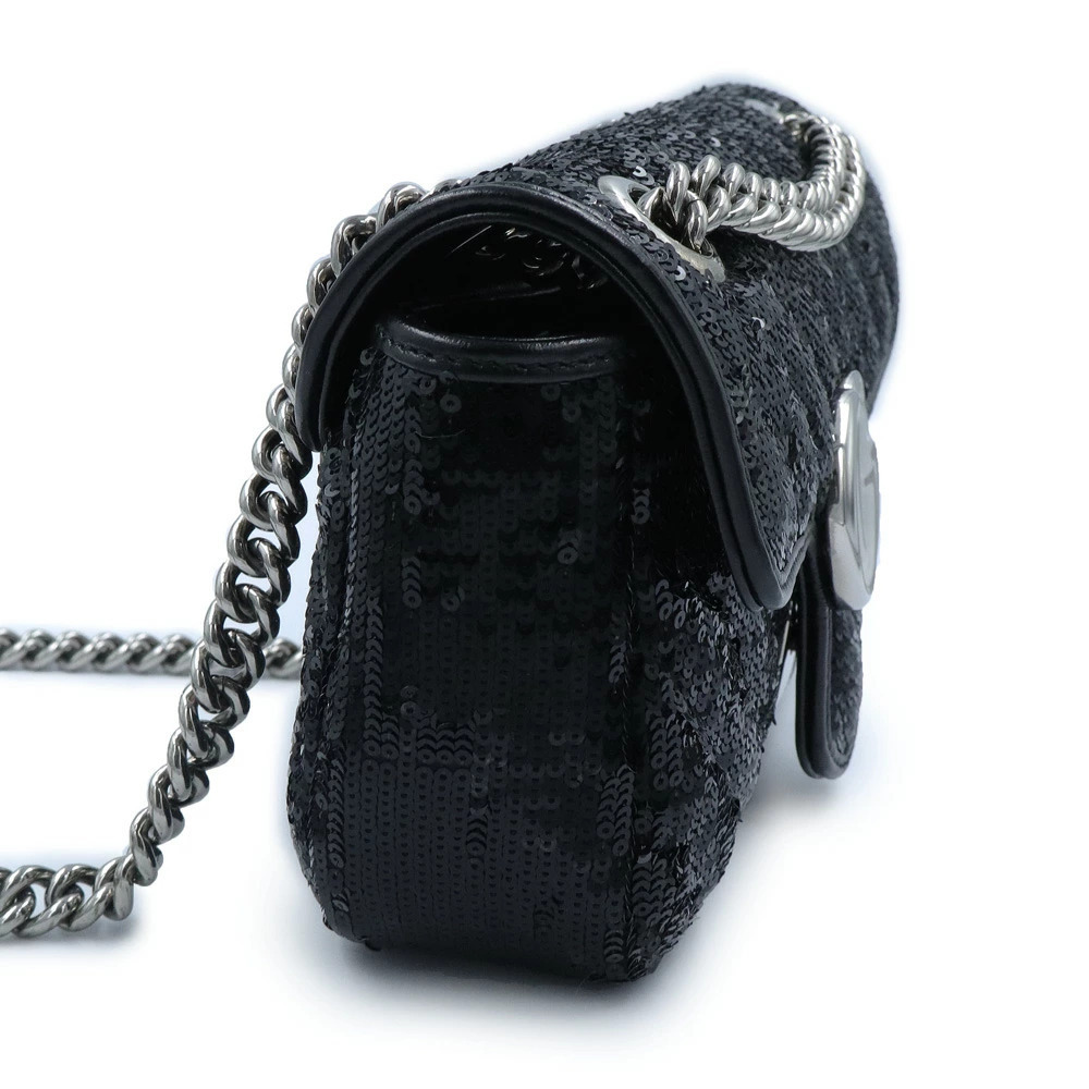 Gucci GG Marmont Chain Shoulder Crossbody Bag Sequin Black - Picture 5 of 10